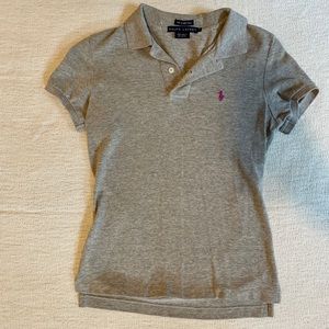 Ralph Lauren ladies the skinny polo polo - grey with pink horse